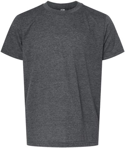 Am image of a Custom M and O Youth Deluxe Blend T Shirt in Heather Charcoal!