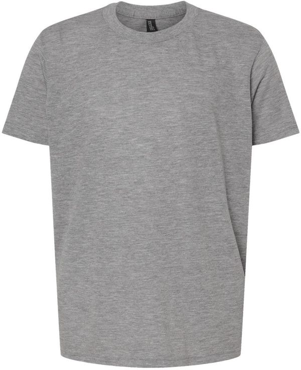Am image of a Custom M and O Youth Deluxe Blend T Shirt in Heather Grey!