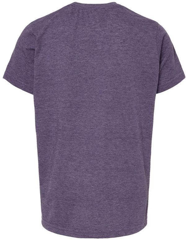 Am image of a Custom M and O Youth Deluxe Blend T Shirt in Heather Purple!