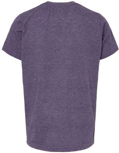 Am image of a Custom M and O Youth Deluxe Blend T Shirt in Heather Purple!