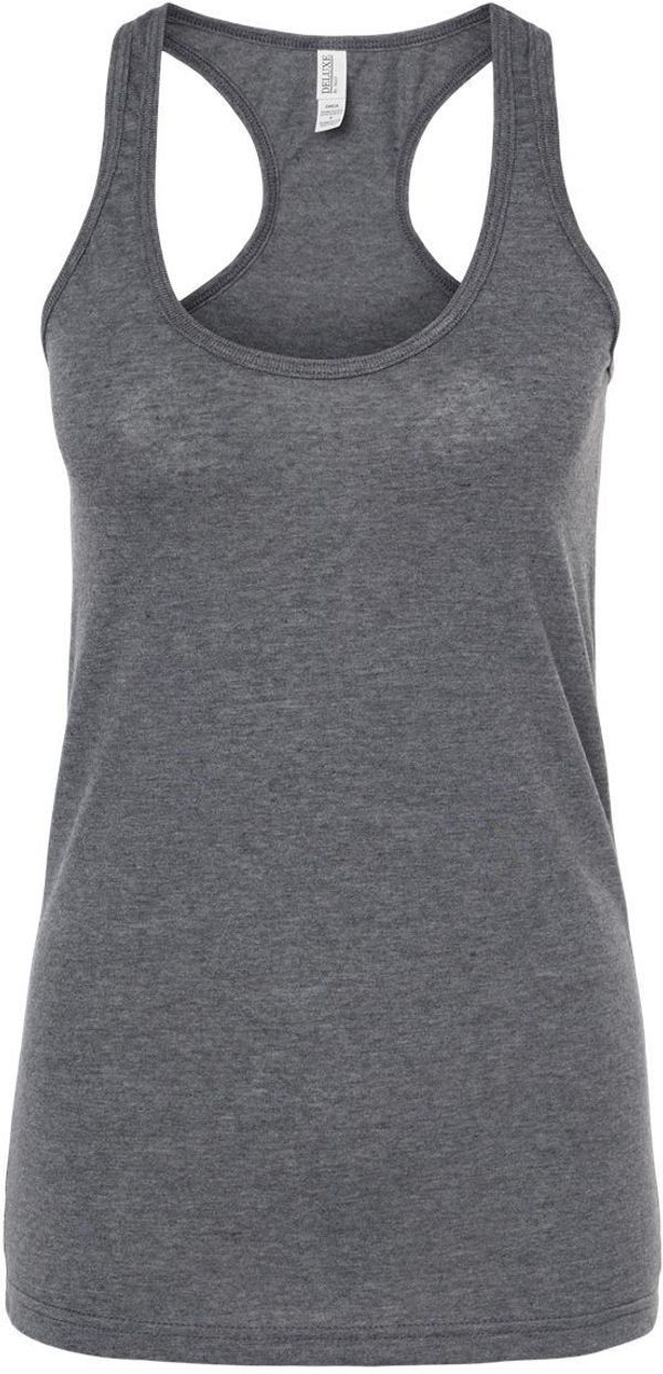 Am image of a Custom M and O Womens Racerback Blend Tank in Heather Charcoal!