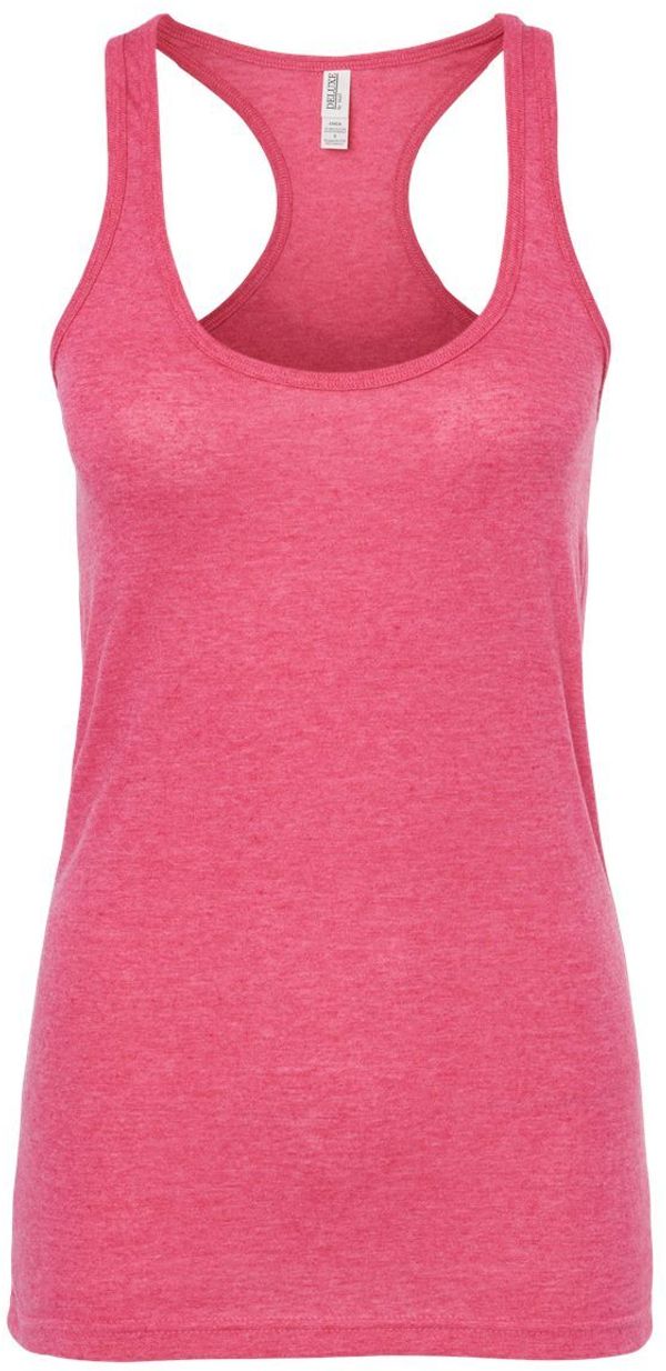 Am image of a Custom M and O Womens Racerback Blend Tank in Heather Fuchsia!
