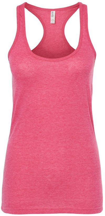 Am image of a Custom M and O Womens Racerback Blend Tank in Heather Fuchsia!