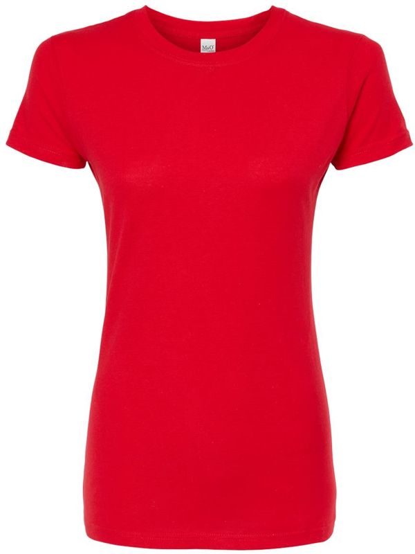 Am image of a Custom M and O Womens Fine Jersey T Shirt in Fine Red!