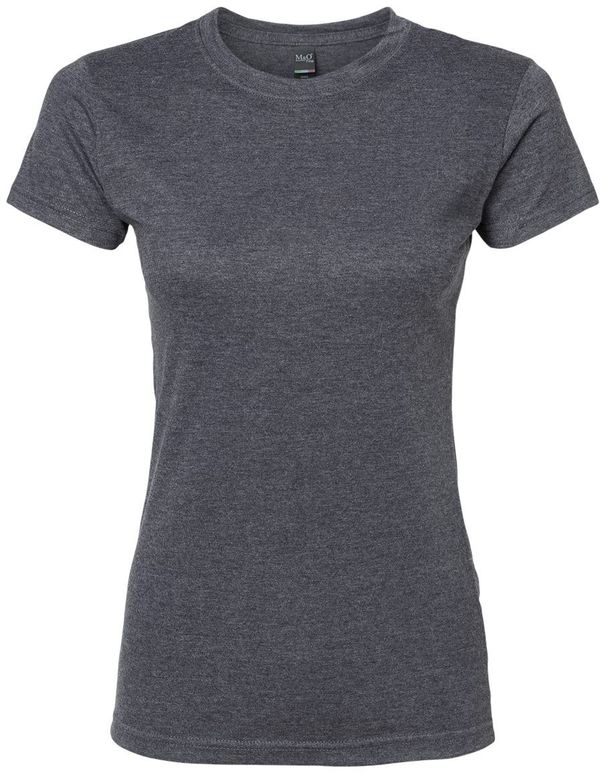 An image of a Custom M and O Womens Fine Jersey T Shirt in Heather Charcoal!