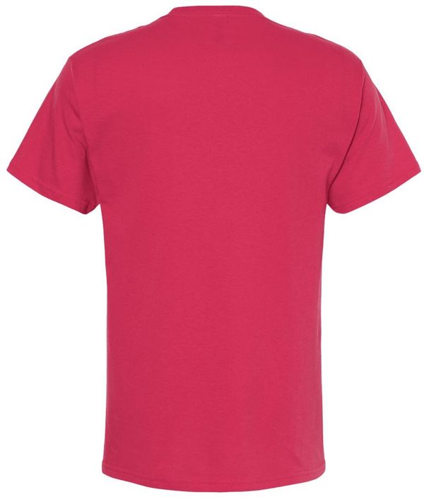 Am image of a Custom M&O Gold Soft Touch T Shirt in Heliconia!