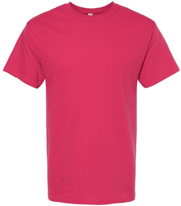 Am image of a Custom M&O Gold Soft Touch T Shirt in Heliconia!