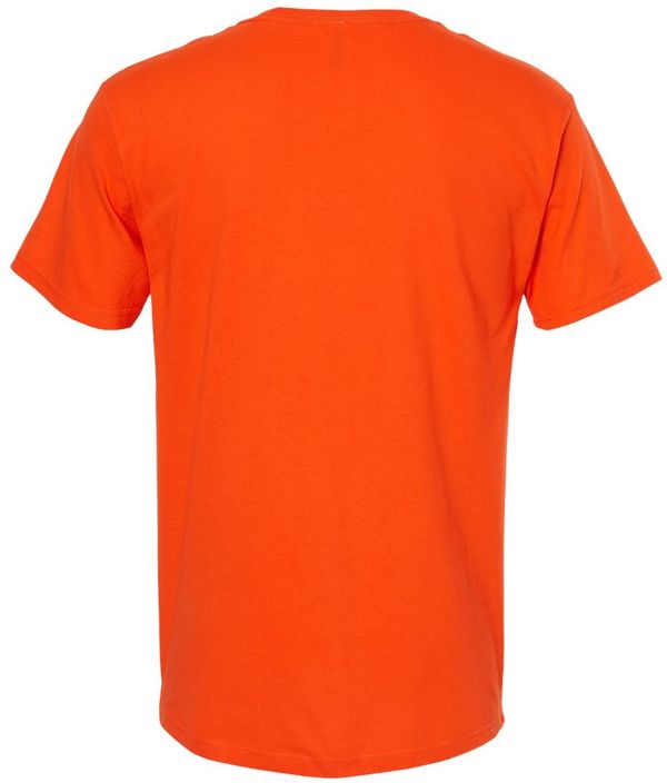 Am image of a Custom M&O Gold Soft Touch T Shirt in Orange!