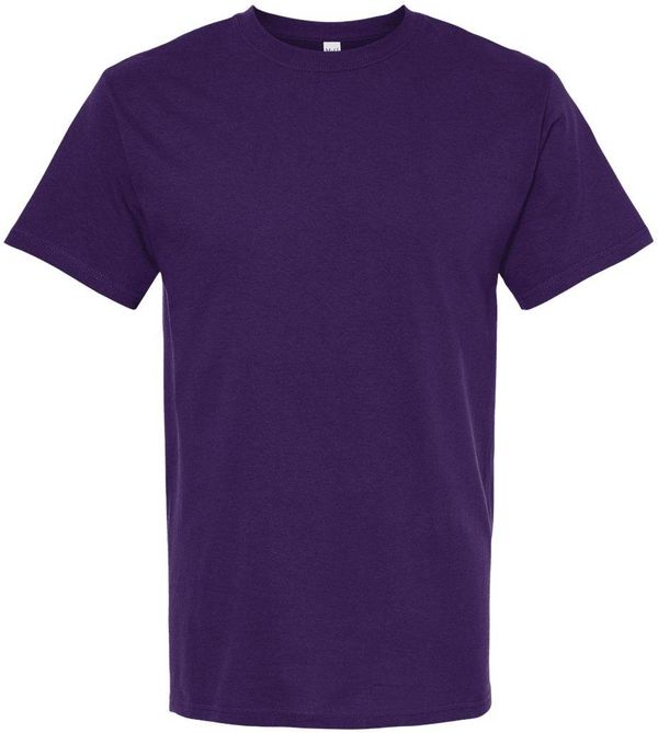 Am image of a Custom M&O Gold Soft Touch T Shirt in Purple!