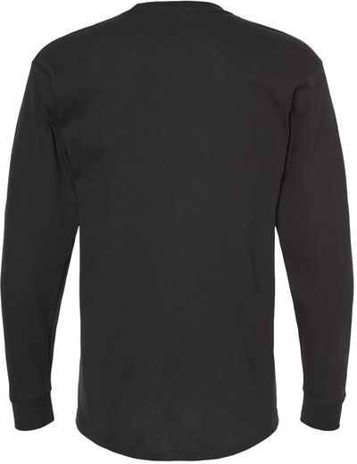 Am image of a Custom M&O Gold Soft Touch Long Sleeve T Shirt in Black!