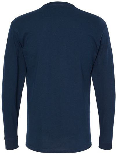 Am image of a Custom M&O Gold Soft Touch Long Sleeve T Shirt in Deep Navy!