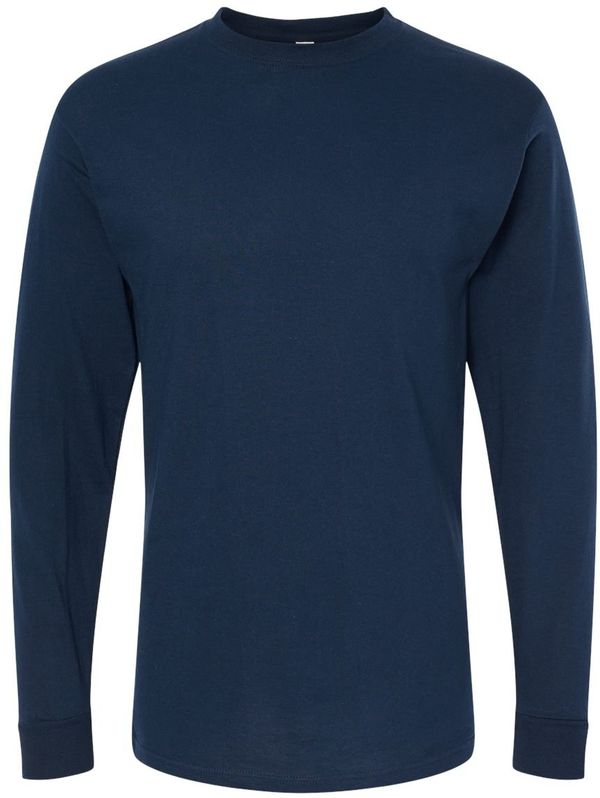 Am image of a Custom M&O Gold Soft Touch Long Sleeve T Shirt in Deep Navy!