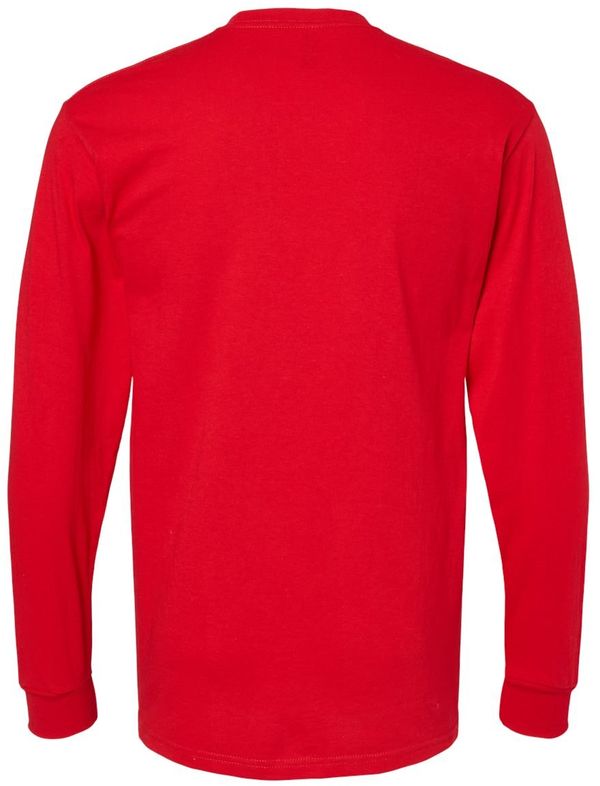 Am image of a Custom M&O Gold Soft Touch Long Sleeve T Shirt in Deep Red!