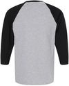 Am image of a Custom M&O Raglan Three Quarter Sleeve Baseball T Shirt in Sport Grey/Black!