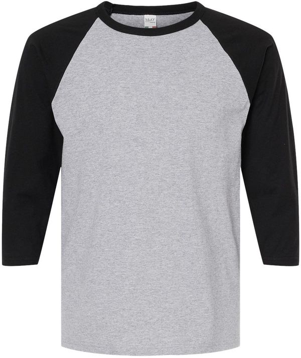 Am image of a Custom M&O Raglan Three Quarter Sleeve Baseball T Shirt in Sport Grey/Black!