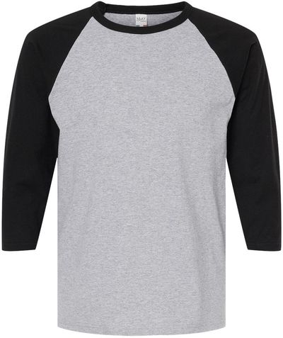 Am image of a Custom M&O Raglan Three Quarter Sleeve Baseball T Shirt in Sport Grey/Black!