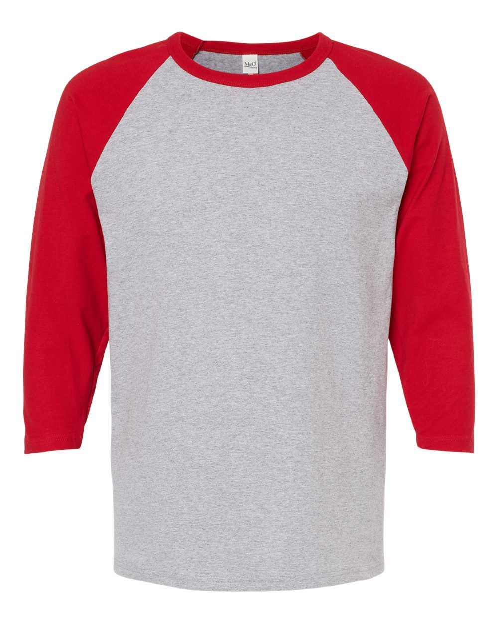 M&O Raglan Three Quarter Sleeve Baseball T Shirt in Sport Grey/Red