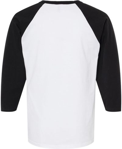Am image of a Custom M&O Raglan Three Quarter Sleeve Baseball T Shirt in White/ Black!