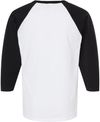 Am image of a Custom M&O Raglan Three Quarter Sleeve Baseball T Shirt in White/ Black!