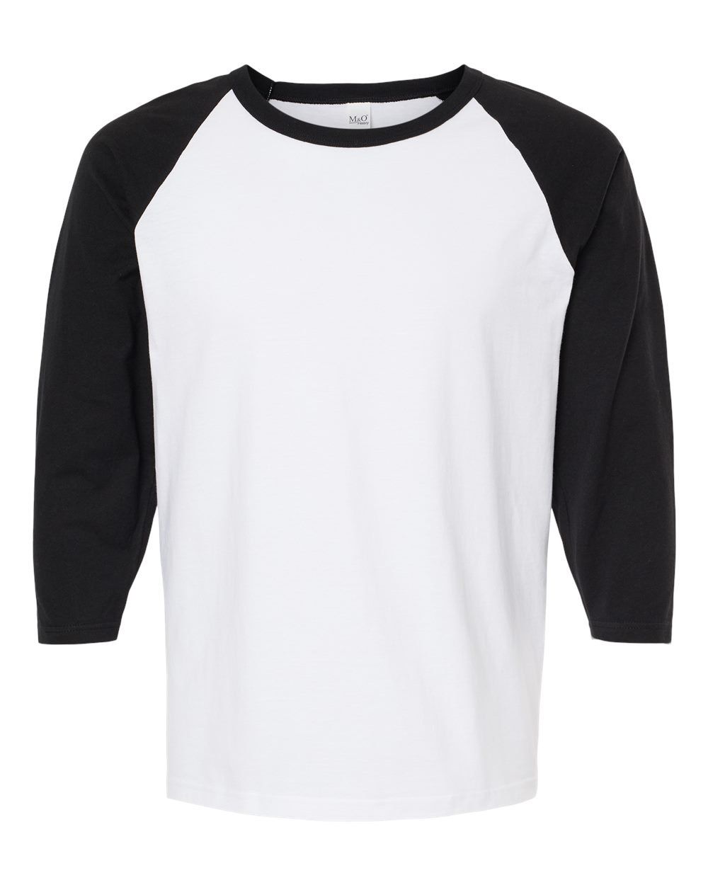 M&O Raglan Three Quarter Sleeve Baseball T Shirt in White/ Black