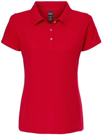 Am image of a Custom M and O Womens Soft Touch Sport Shirt in Bright Red!
