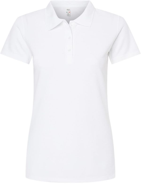 Am image of a Custom M and O Womens Soft Touch Sport Shirt in Fine White!