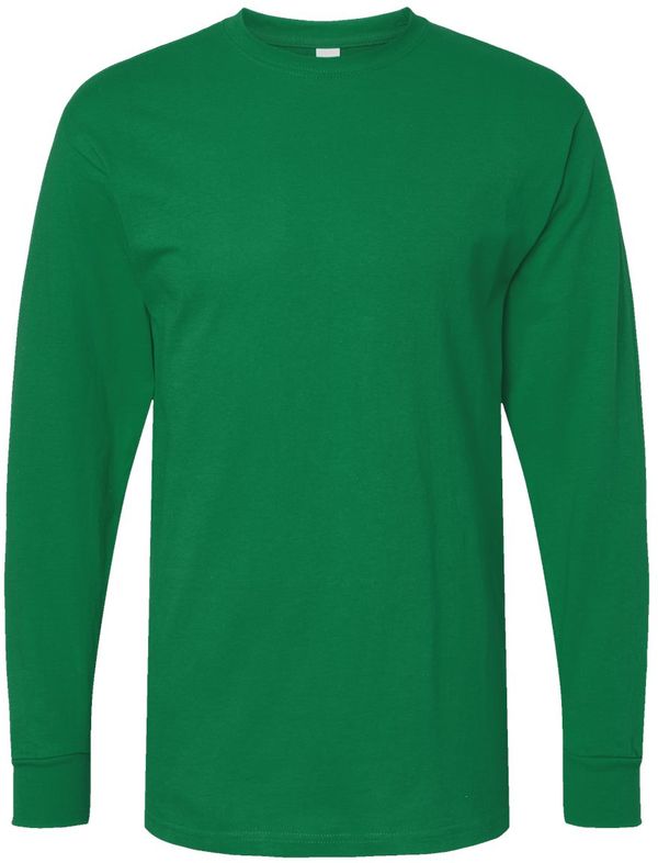 An image of a Custom M&O Gold Soft Touch Long Sleeve T Shirt in Fine Kelly Green!