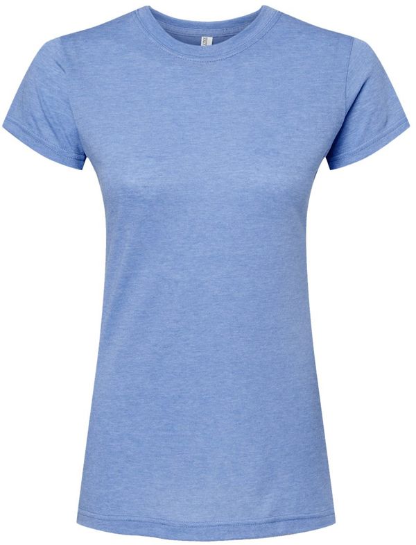 An image of a Custom M&O Womens Deluxe Blend T Shirt in Heather Blue!