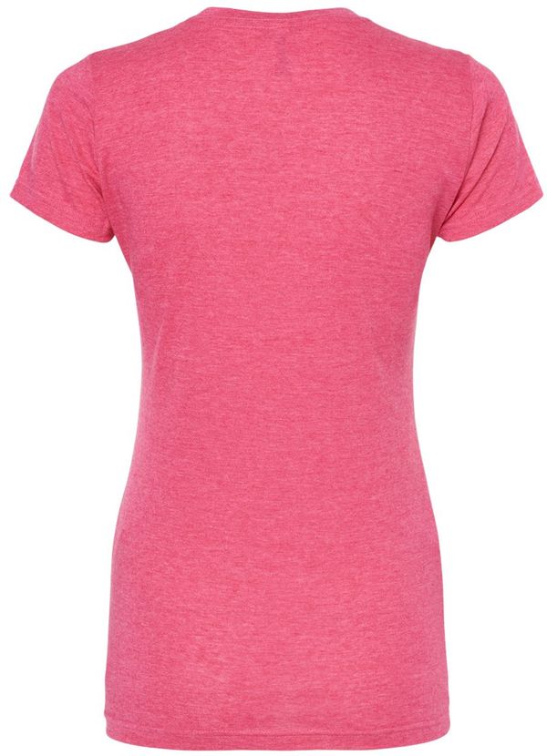 An image of a Custom M&O Womens Deluxe Blend T Shirt in Heather Fuchsia!
