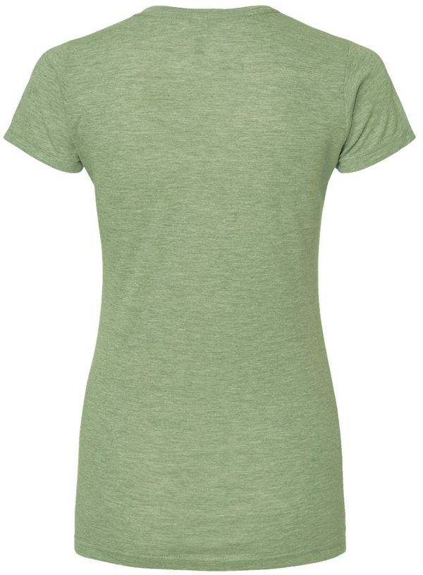An image of a Custom M&O Womens Deluxe Blend T Shirt in Heather Green!