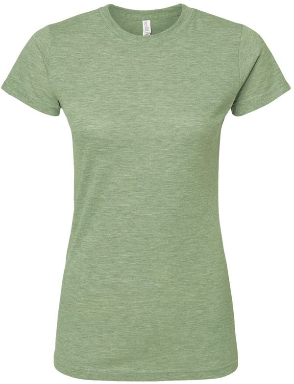 An image of a Custom M&O Womens Deluxe Blend T Shirt in Heather Green!