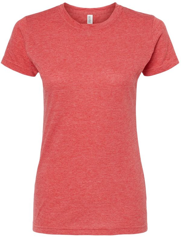 An image of a Custom M&O Womens Deluxe Blend T Shirt in Heather Red!