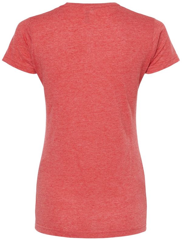 An image of a Custom M&O Womens Deluxe Blend T Shirt in Heather Red!