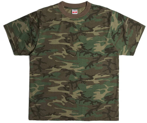 An image of a Custom Made Blanks Homeroom Tshirt V2 in Woodland Camo!