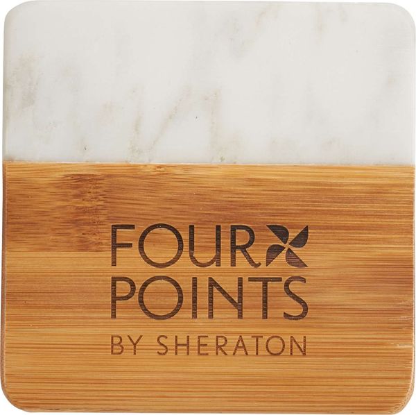 An image of a Custom Marble and Bamboo Coaster Set!