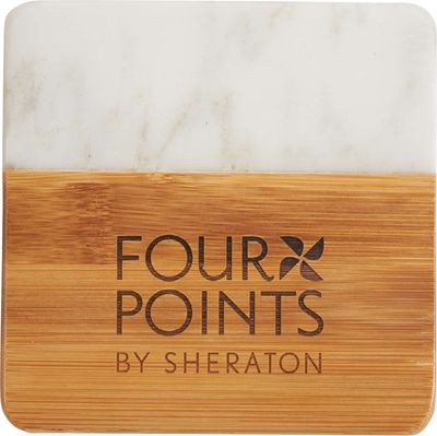 An image of a Custom Marble and Bamboo Coaster Set!