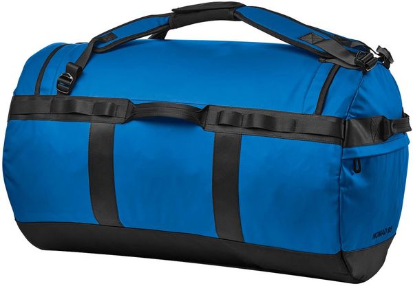Am image of a Custom Stormtech Nomad Duffel 85 in Azure Blue/Black!