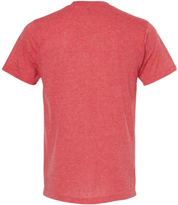 An image of a Custom M and O Mens Deluxe Blend T Shirt in Heather Red!