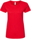An image of a Custom M and O Womens Gold Soft Touch TShirt in Deep Red!