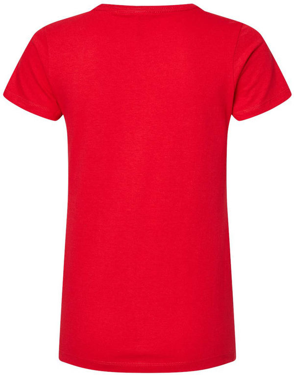 An image of a Custom M and O Womens Gold Soft Touch TShirt in Deep Red!