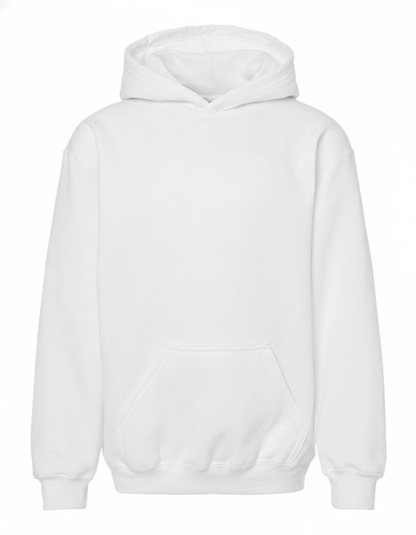 An image of a Custom M and O Youth Fleece Pullover Hoodie in White!