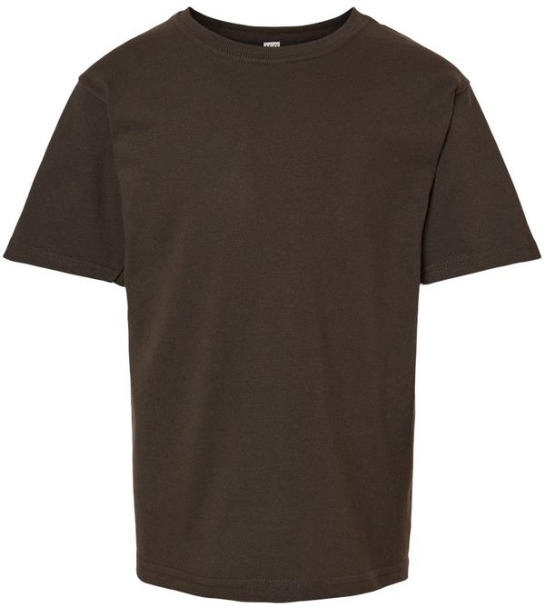 An image of a Custom M and O Youth Gold Soft Touch TShirt in Chocolate!