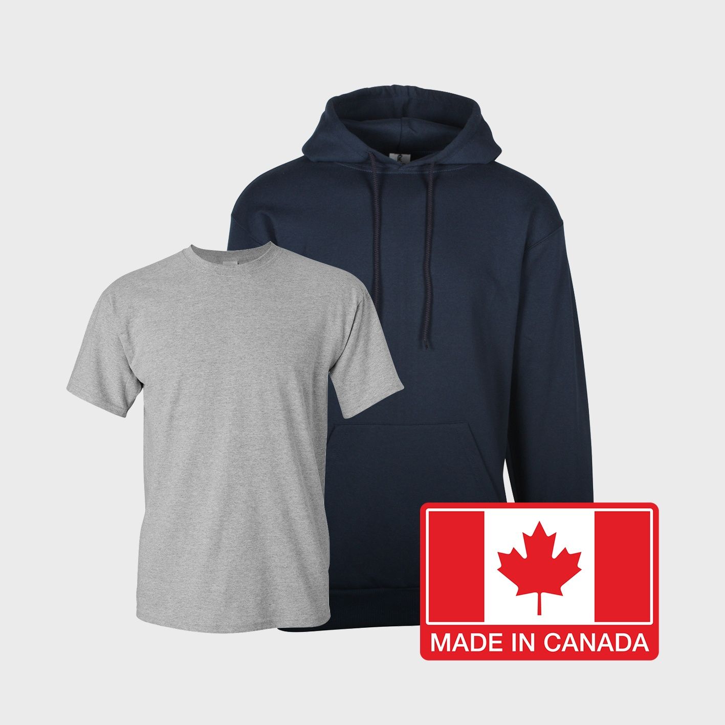An image of made in canada clothing that can be screen printed and embroidered on!