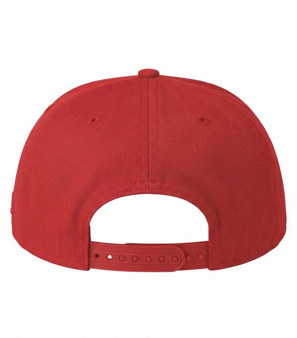 An image of a Custom New Era Flat Bill Snapback Cap in Scarlet Red!