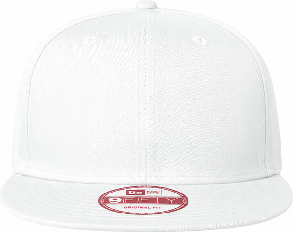 Am image of a Custom New Era Flat Bill Snapback Cap in White!