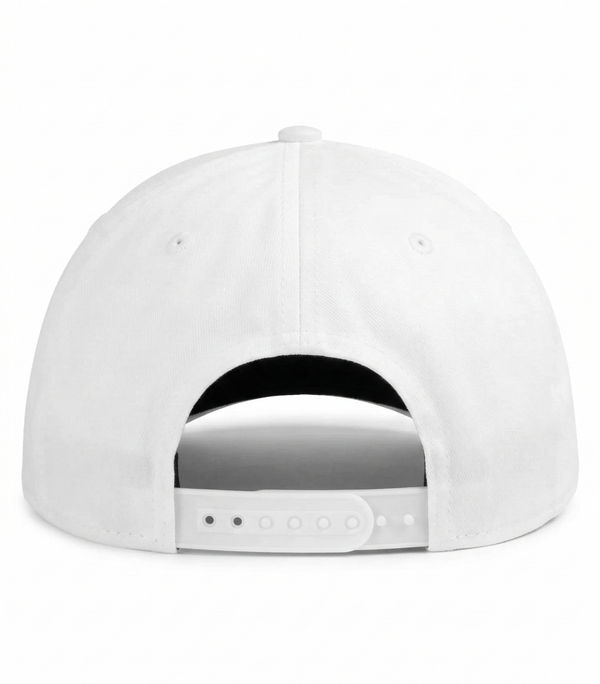An image of a Custom New Era Flat Bill Snapback Cap in White!