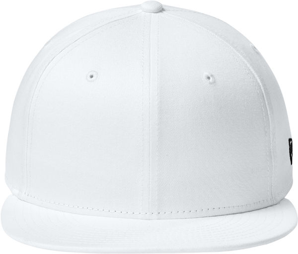 An image of a Custom New Era Flat Bill Snapback Cap in White!