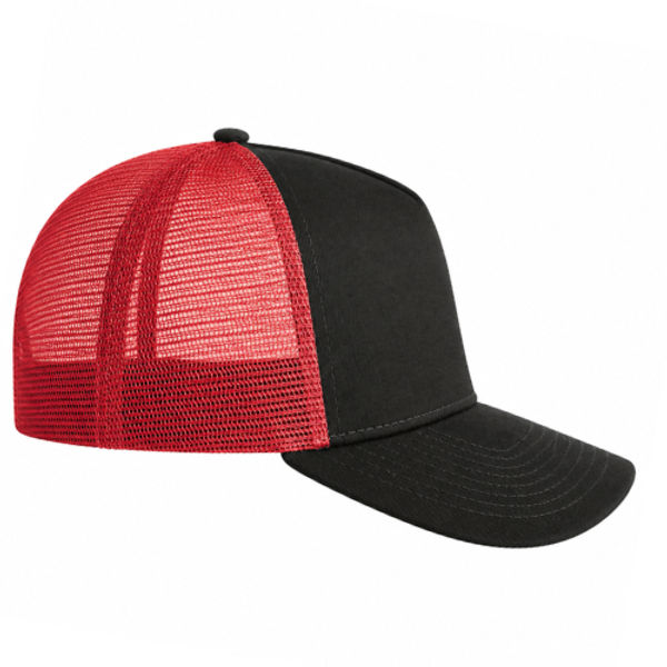 An image of a Custom NEW ERA SNAPBACK TRUCKER CAP in Black/Scarlet!