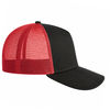An image of a Custom NEW ERA SNAPBACK TRUCKER CAP in Black/Scarlet!
