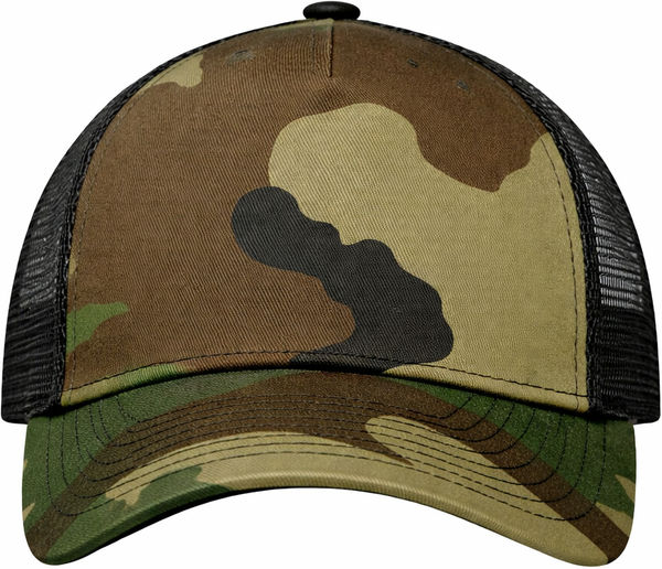 An image of a Custom NEW ERA SNAPBACK TRUCKER CAP in Camo/Black!